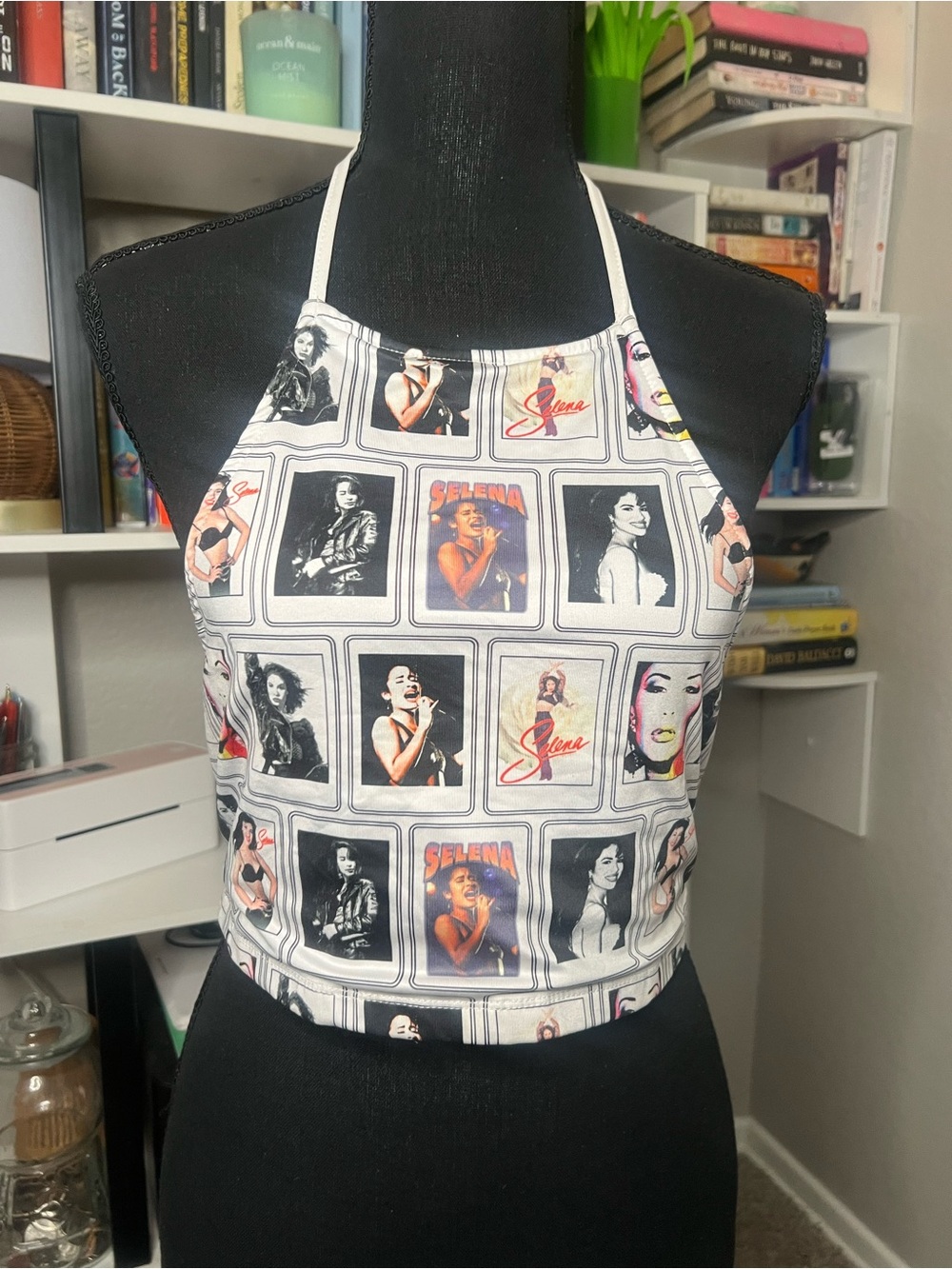 White Selena Print Halter Crop Camisole